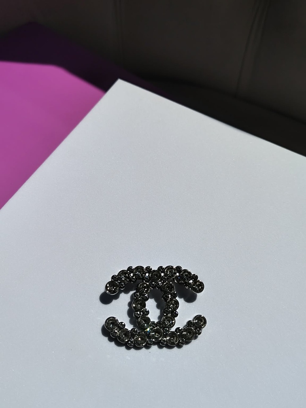 Upcycled Black Crystal Interlocking CC Brooch